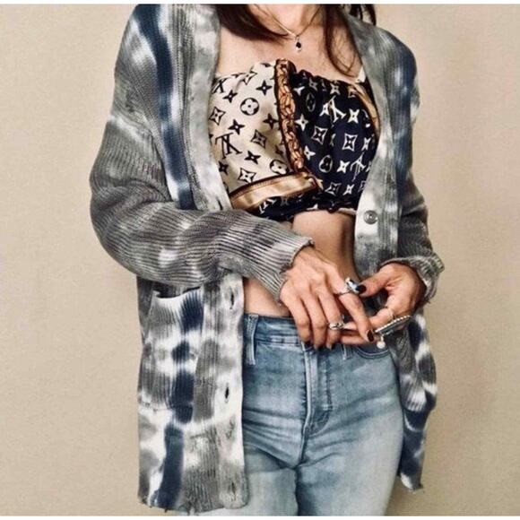 Young Fabulous & Broke Indie Tie Dye Pure Cotton Distressed Oversized Cardigan - Picture 1 of 13